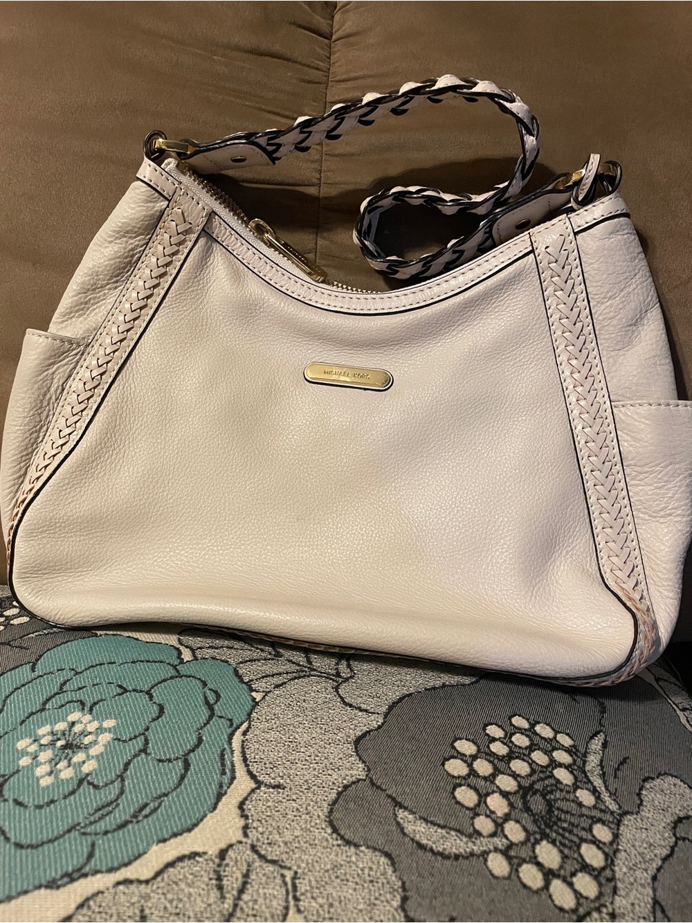 Michael Kors Light Cream Leather Shoulder Hobo with Braided Strap